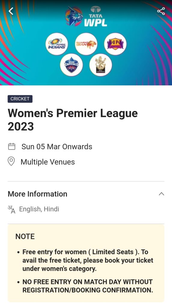 BookMyShow × WPL Get Free Match Tickets for Women's