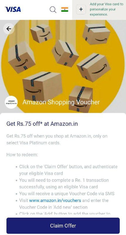 Visa Amazon Shopping voucher Offer