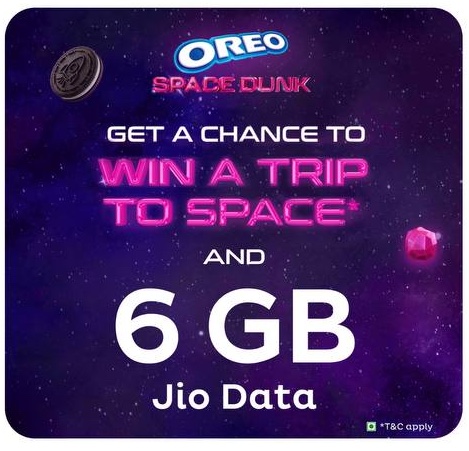 Instant Upto 6GB free Jio Data from MyJio Oreo Space Dunk Offer
