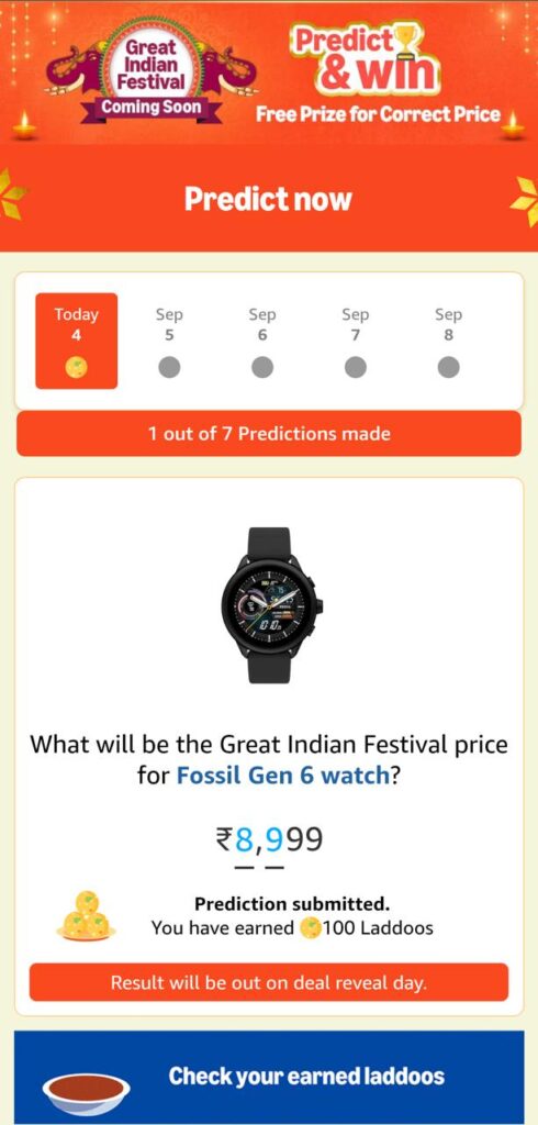 Amazon Great Indian Sale Predict & Win: Win Laddoos & Redeem for FREE TV,iPhone 15 & More